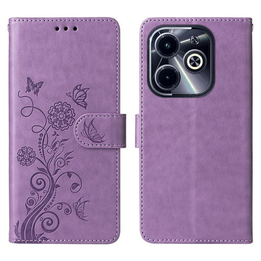 Leather Case for Infinix Smart 8 Plus / Smart 8 Pro 4G / Smart 8 4G / Hot 40i / TECNO Spark 20 / Spark Go 2024 4G Butterfly Floral Cover - Purple