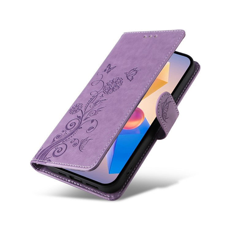 Leather Case for Infinix Smart 8 Plus / Smart 8 Pro 4G / Smart 8 4G / Hot 40i / TECNO Spark 20 / Spark Go 2024 4G Butterfly Floral Cover - Purple