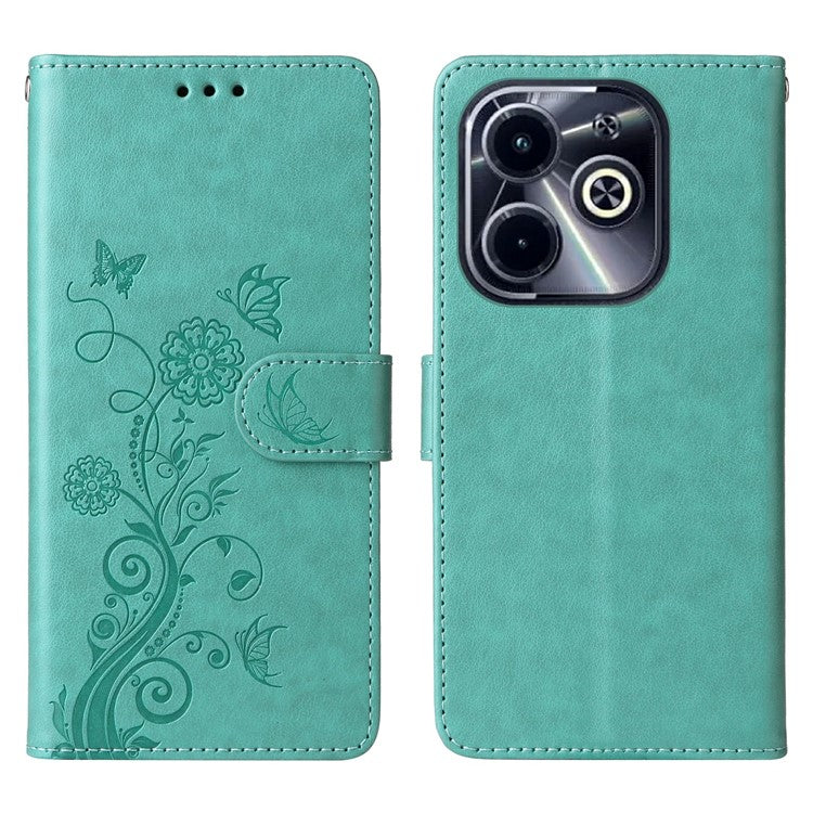 Leather Case for Infinix Smart 8 Plus / Smart 8 Pro 4G / Smart 8 4G / Hot 40i / TECNO Spark 20 / Spark Go 2024 4G Butterfly Floral Cover - Green