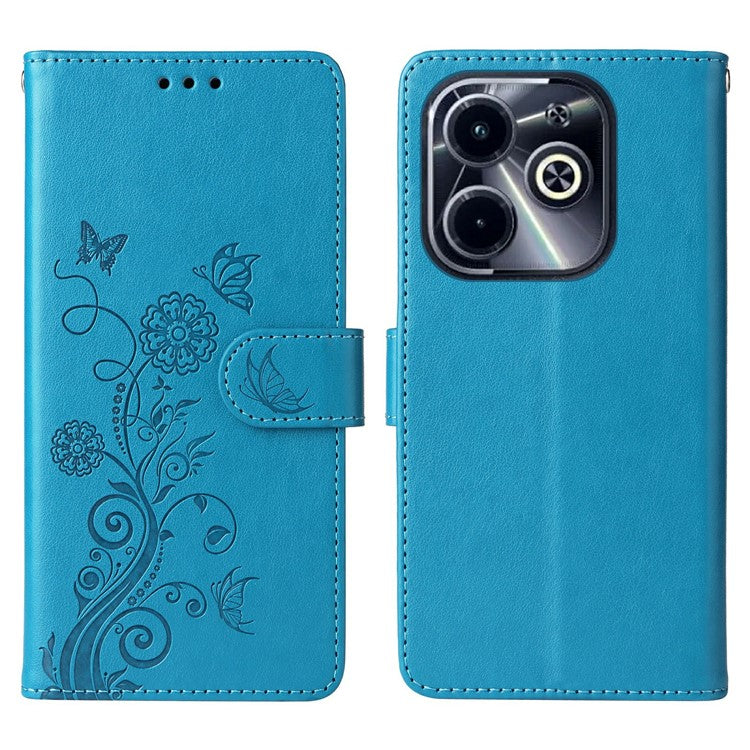 Leather Case for Infinix Smart 8 Plus / Smart 8 Pro 4G / Smart 8 4G / Hot 40i / TECNO Spark 20 / Spark Go 2024 4G Butterfly Floral Cover - Blue