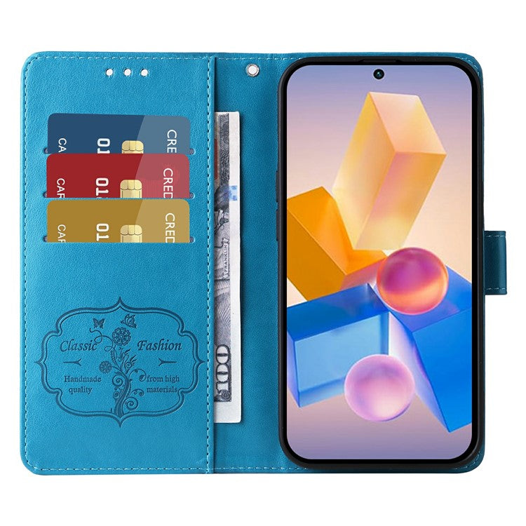 Leather Case for Infinix Smart 8 Plus / Smart 8 Pro 4G / Smart 8 4G / Hot 40i / TECNO Spark 20 / Spark Go 2024 4G Butterfly Floral Cover - Blue