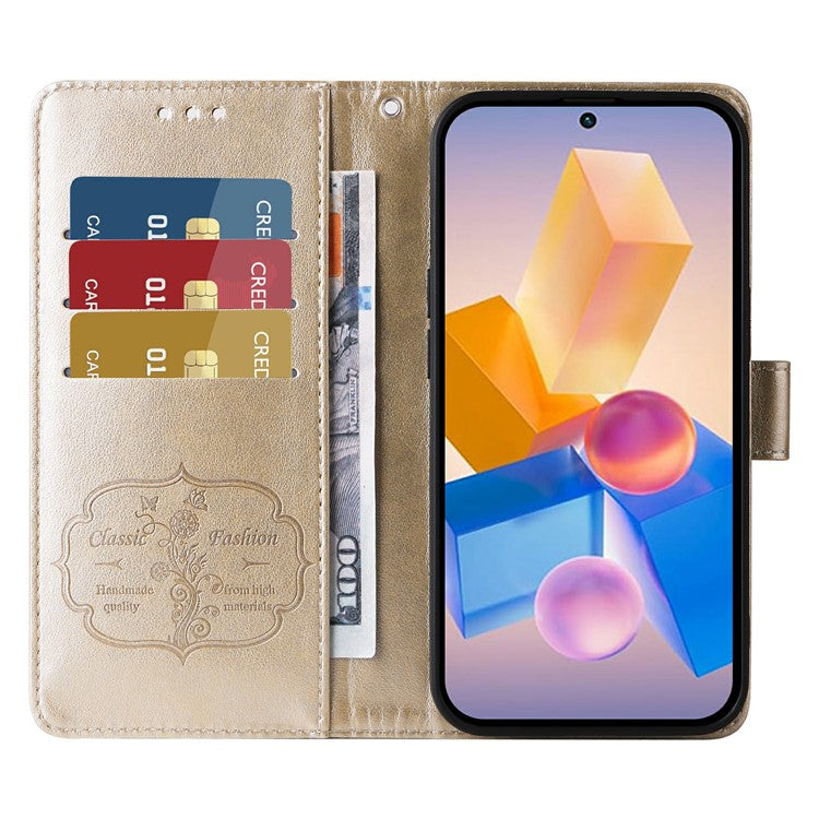 Leather Case for Infinix Smart 8 Plus / Smart 8 Pro 4G / Smart 8 4G / Hot 40i / TECNO Spark 20 / Spark Go 2024 4G Butterfly Floral Cover - Gold