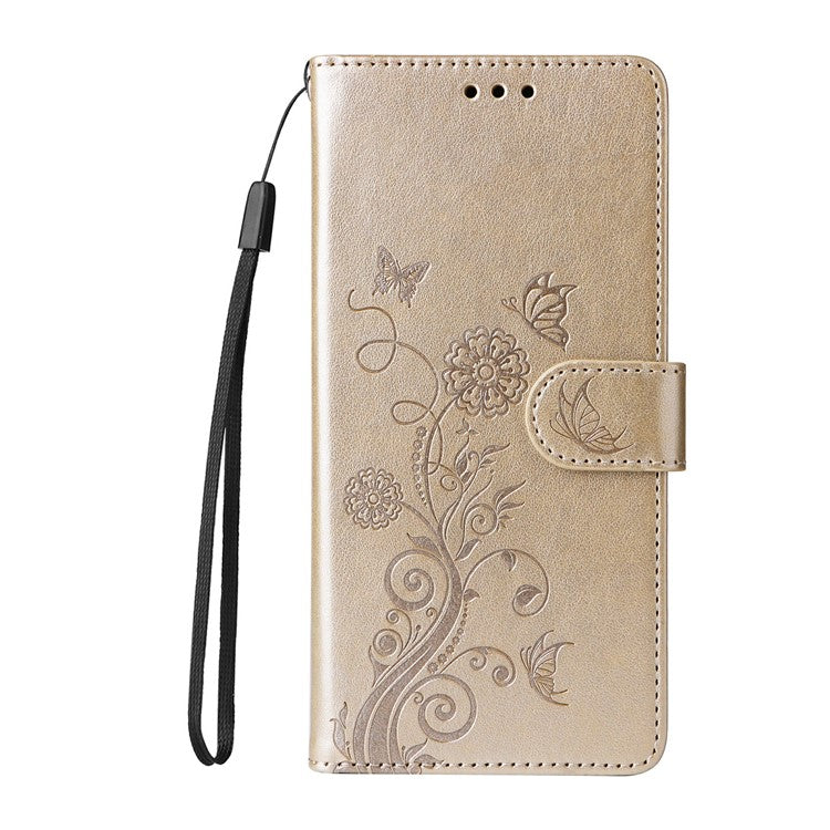 Leather Case for Infinix Smart 8 Plus / Smart 8 Pro 4G / Smart 8 4G / Hot 40i / TECNO Spark 20 / Spark Go 2024 4G Butterfly Floral Cover - Gold