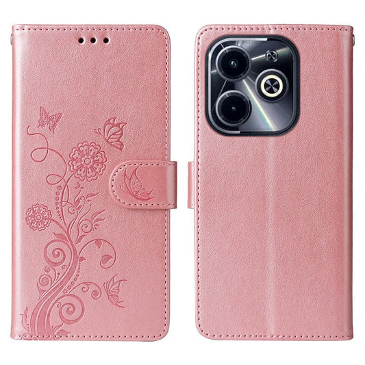 Leather Case for Infinix Smart 8 Plus / Smart 8 Pro 4G / Smart 8 4G / Hot 40i / TECNO Spark 20 / Spark Go 2024 4G Butterfly Floral Cover - Pink