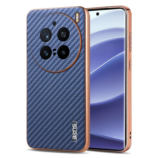 AZNS For vivo X200 Pro 5G Case Electroplating Carbon Fiber Texture PU+TPU Phone Cover - Blue
