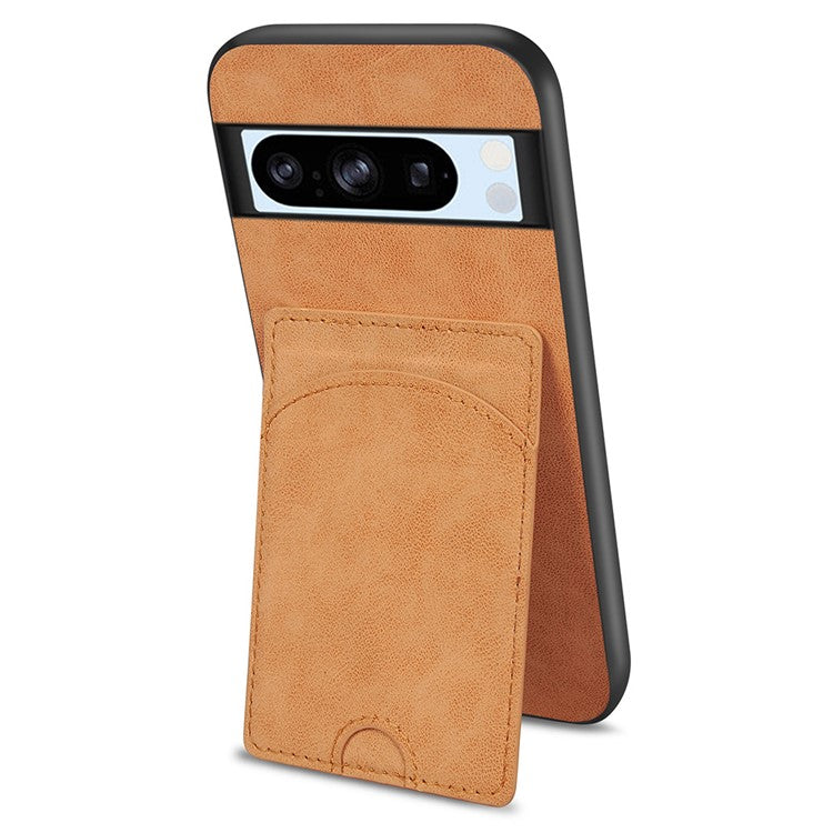 For Google Pixel 9 Pro  /  Pixel 9 Case Kickstand Leather Coated TPU Phone Cover with Card Slot - Orange
