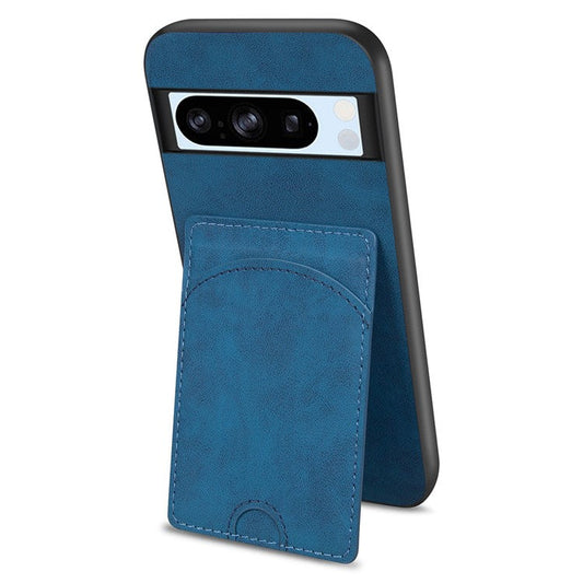 For Google Pixel 9 Pro XL Case Kickstand Leather Coated TPU Phone Cover with Card Slot - Blue