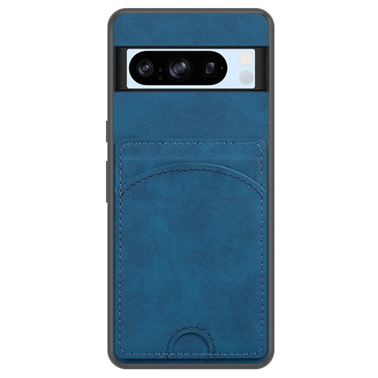 For Google Pixel 9a Case Kickstand Leather Coated TPU Phone Cover with Card Slot - Blue