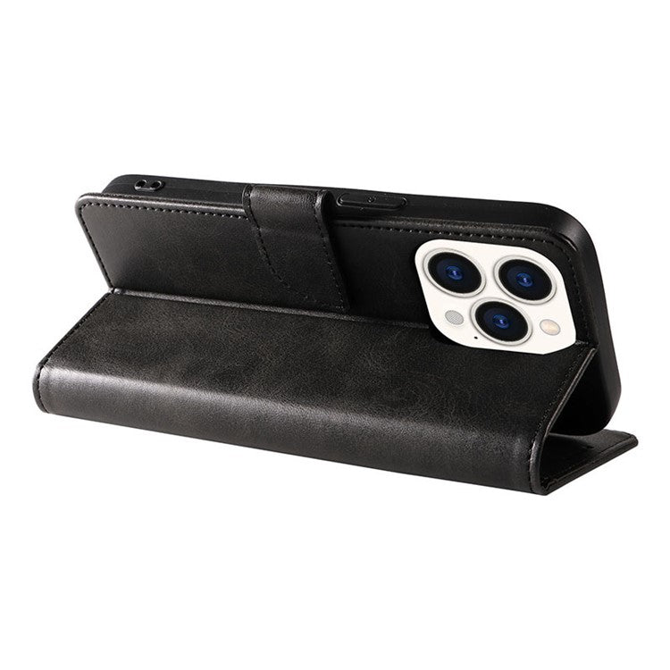 For iPhone 16 Pro Case Calf Texture Magnetic Clasp Wallet PU Leather Phone Cover - Khaki