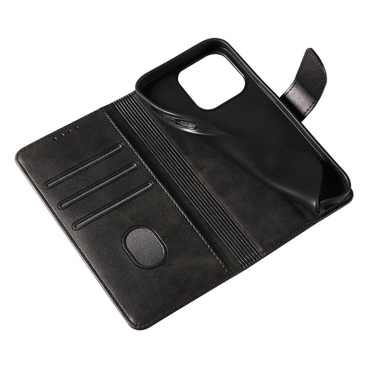 For iPhone 16 Pro Case Calf Texture Magnetic Clasp Wallet PU Leather Phone Cover - Khaki