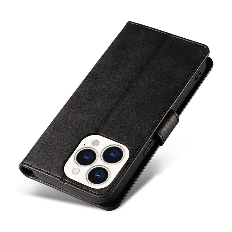 For iPhone 16 Pro Case Calf Texture Magnetic Clasp Wallet PU Leather Phone Cover - Khaki