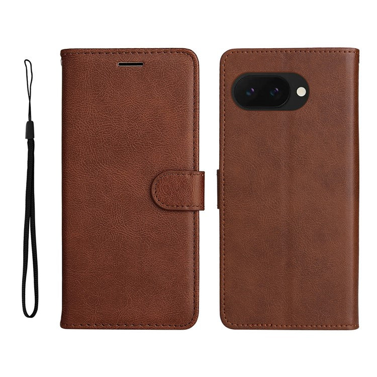 For Google Pixel 9a Case Solid Color Leather Phone Cover Wallet Stand - Brown