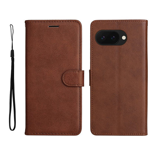 For Google Pixel 9a Case Solid Color Leather Phone Cover Wallet Stand - Brown