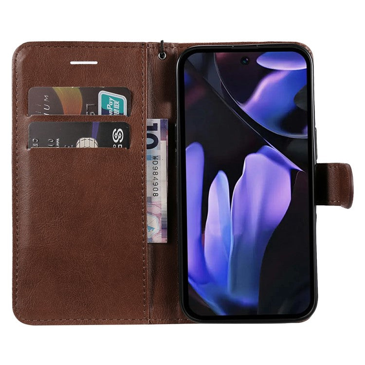 For Google Pixel 9a Case Solid Color Leather Phone Cover Wallet Stand - Brown