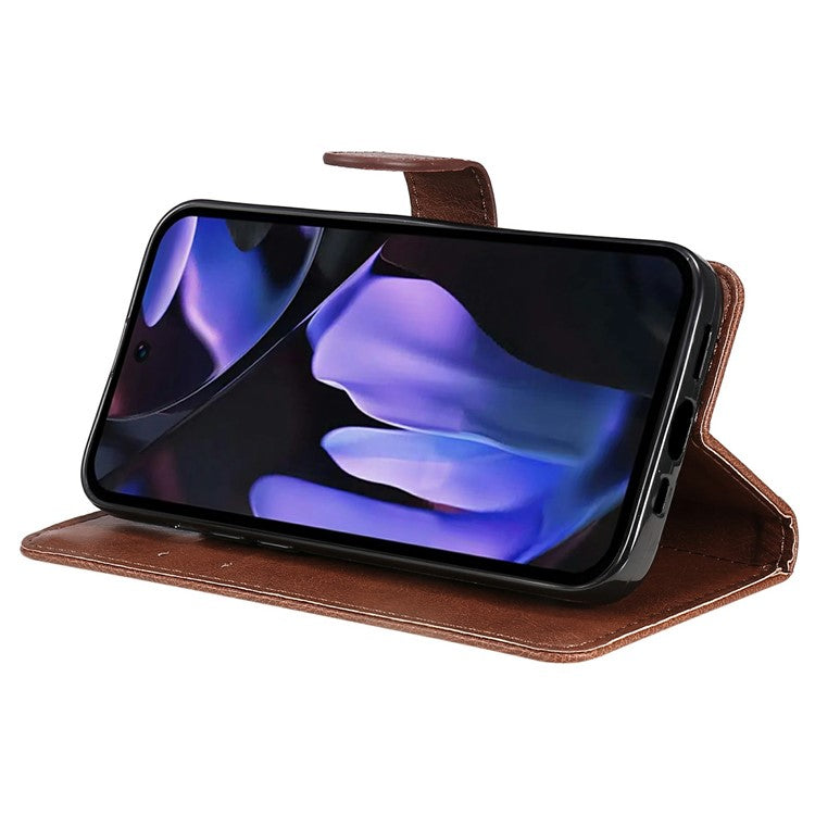 For Google Pixel 9a Case Solid Color Leather Phone Cover Wallet Stand - Brown