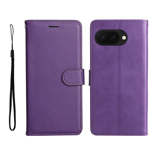 For Google Pixel 9a Case Solid Color Leather Phone Cover Wallet Stand - Purple