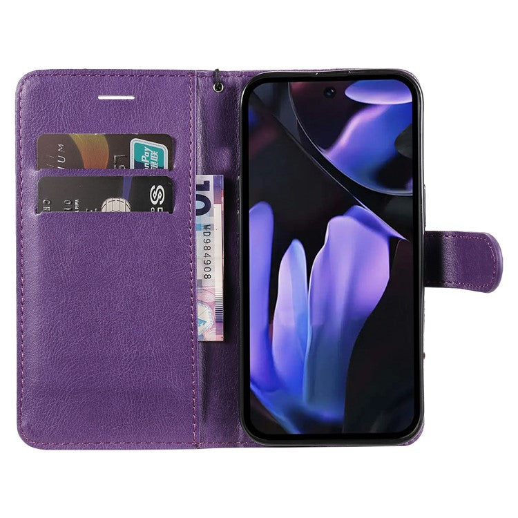 For Google Pixel 9a Case Solid Color Leather Phone Cover Wallet Stand - Purple