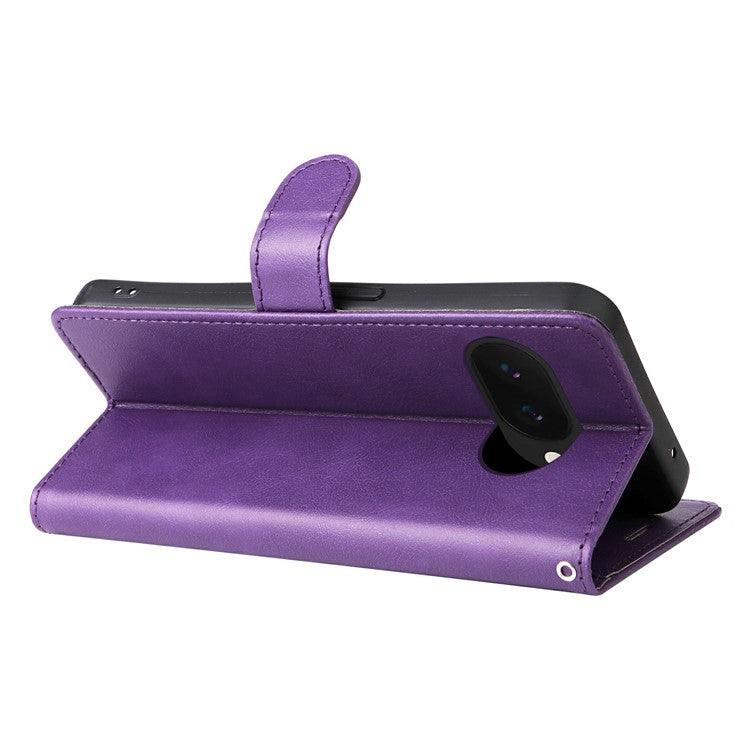 For Google Pixel 9a Case Solid Color Leather Phone Cover Wallet Stand - Purple