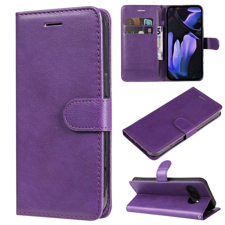For Google Pixel 9a Case Solid Color Leather Phone Cover Wallet Stand - Purple