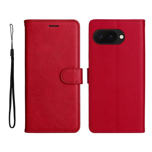 For Google Pixel 9a Case Solid Color Leather Phone Cover Wallet Stand - Red