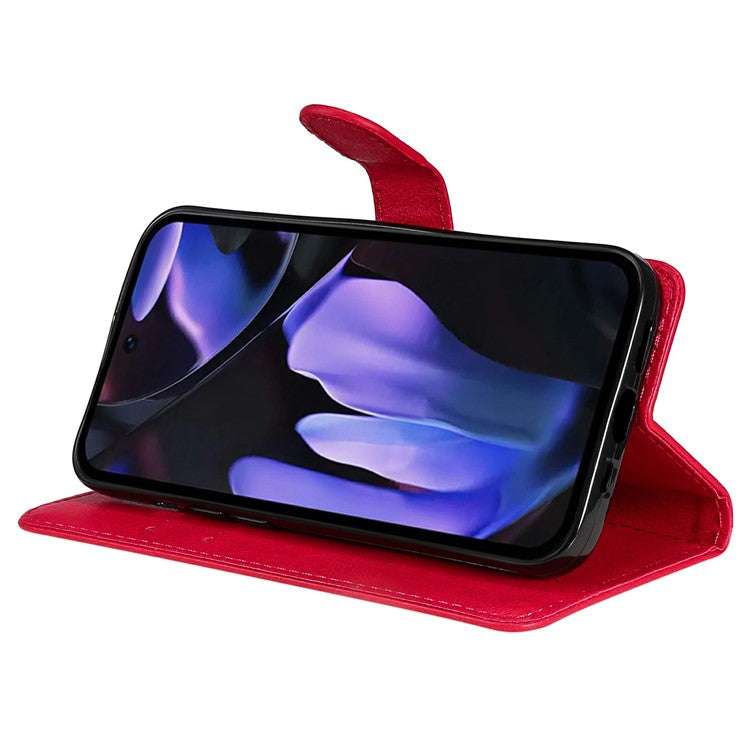 For Google Pixel 9a Case Solid Color Leather Phone Cover Wallet Stand - Red