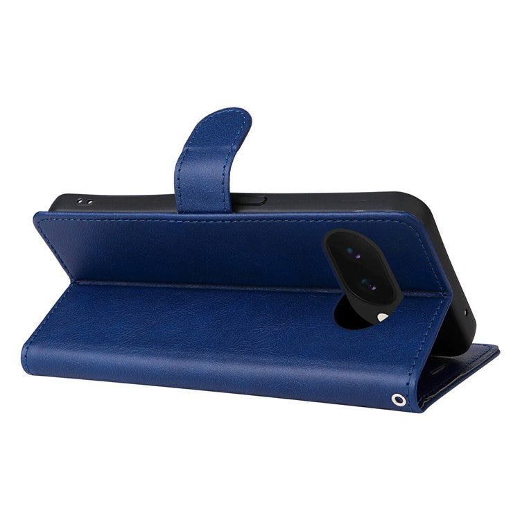 For Google Pixel 9a Case Solid Color Leather Phone Cover Wallet Stand - Blue