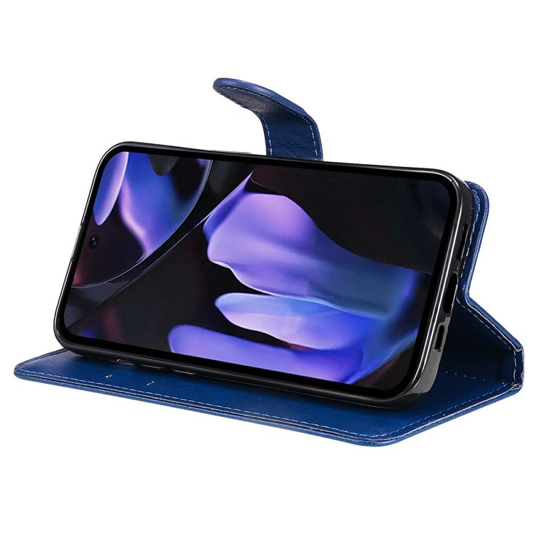 For Google Pixel 9a Case Solid Color Leather Phone Cover Wallet Stand - Blue