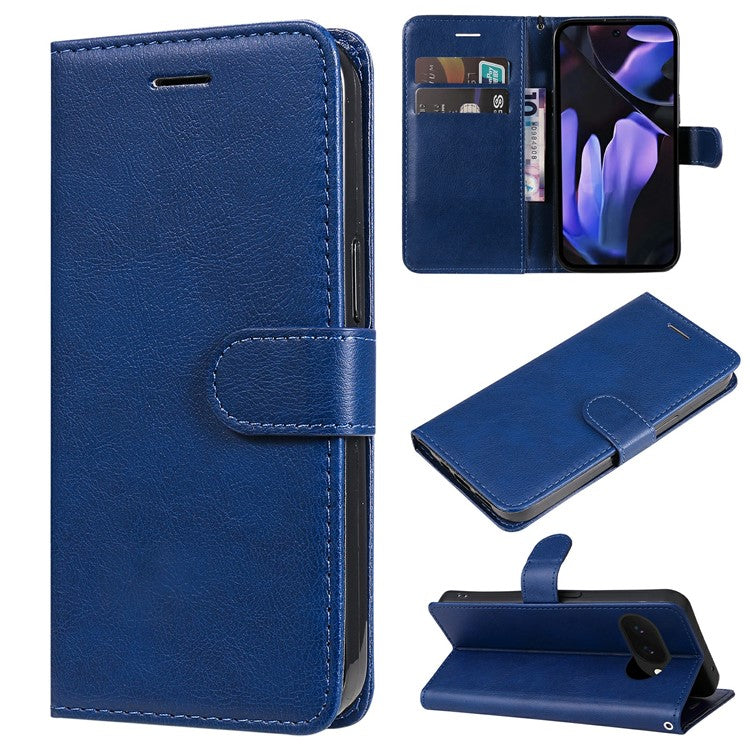 For Google Pixel 9a Case Solid Color Leather Phone Cover Wallet Stand - Blue