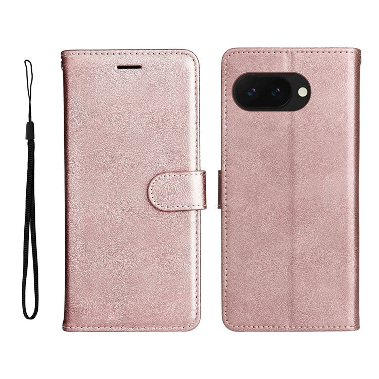 For Google Pixel 9a Case Solid Color Leather Phone Cover Wallet Stand - Rose Gold