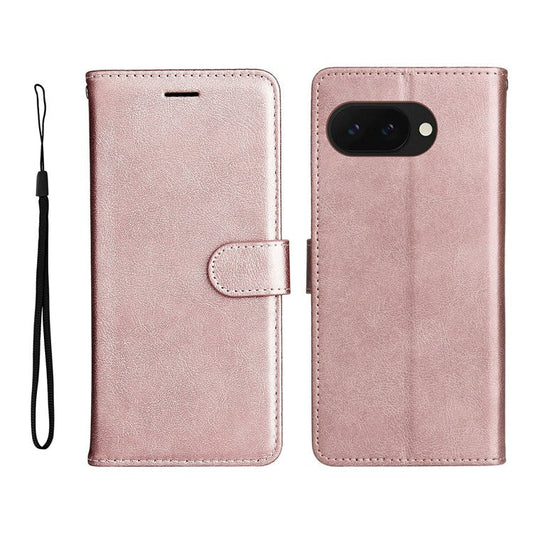 For Google Pixel 9a Case Solid Color Leather Phone Cover Wallet Stand - Rose Gold