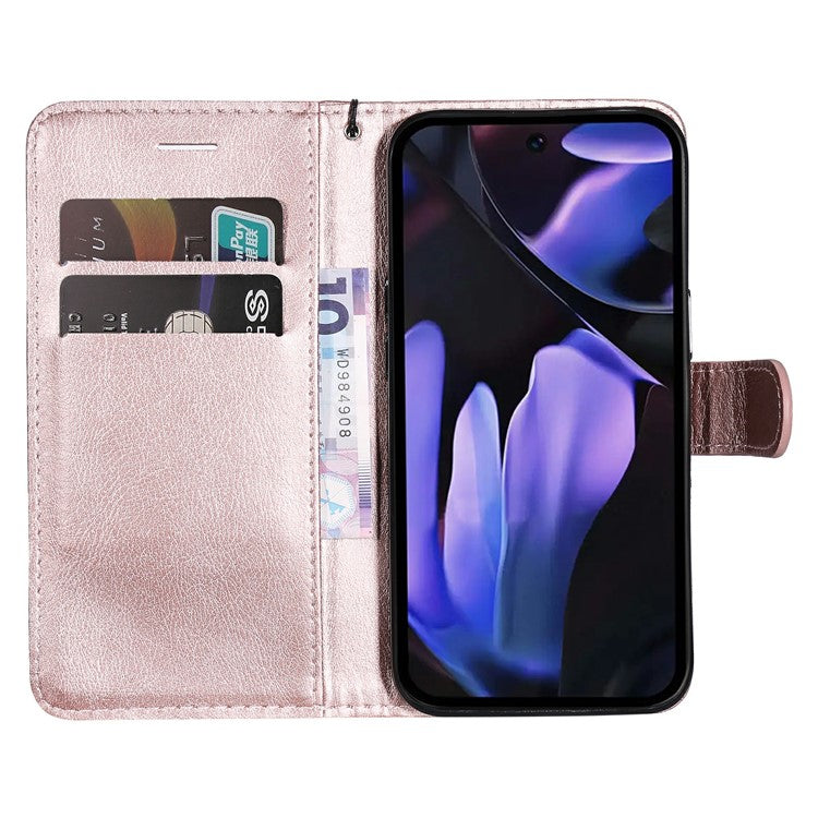 For Google Pixel 9a Case Solid Color Leather Phone Cover Wallet Stand - Rose Gold