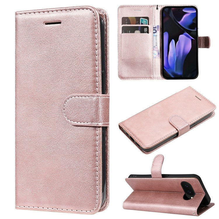 For Google Pixel 9a Case Solid Color Leather Phone Cover Wallet Stand - Rose Gold