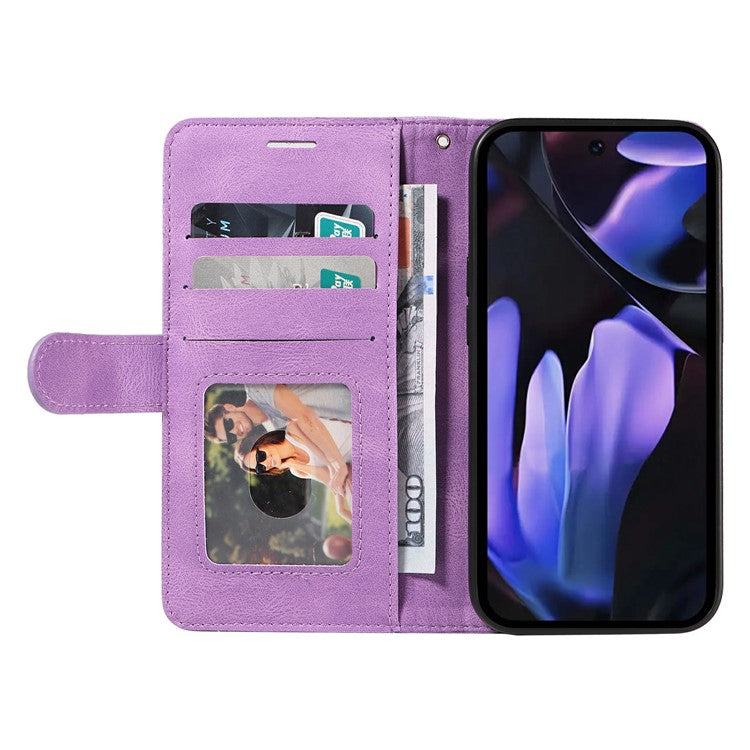 For Google Pixel 9a Case Color Splicing Leather Phone Cover Wallet Stand - Light Purple