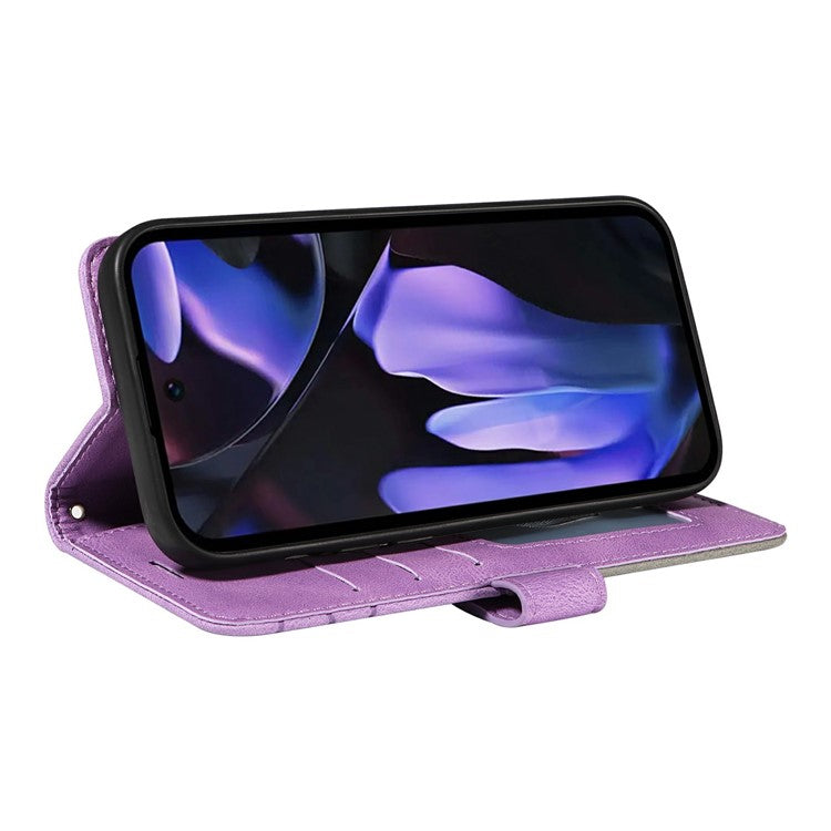 For Google Pixel 9a Case Color Splicing Leather Phone Cover Wallet Stand - Light Purple