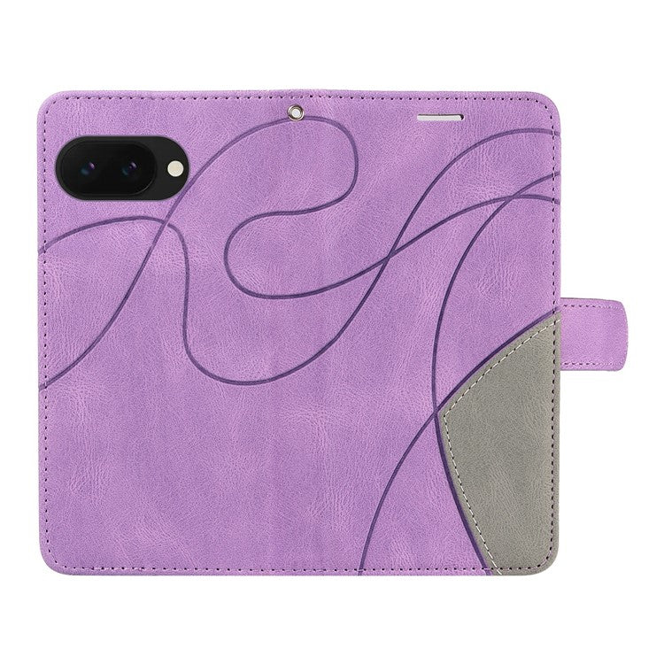 For Google Pixel 9a Case Color Splicing Leather Phone Cover Wallet Stand - Light Purple