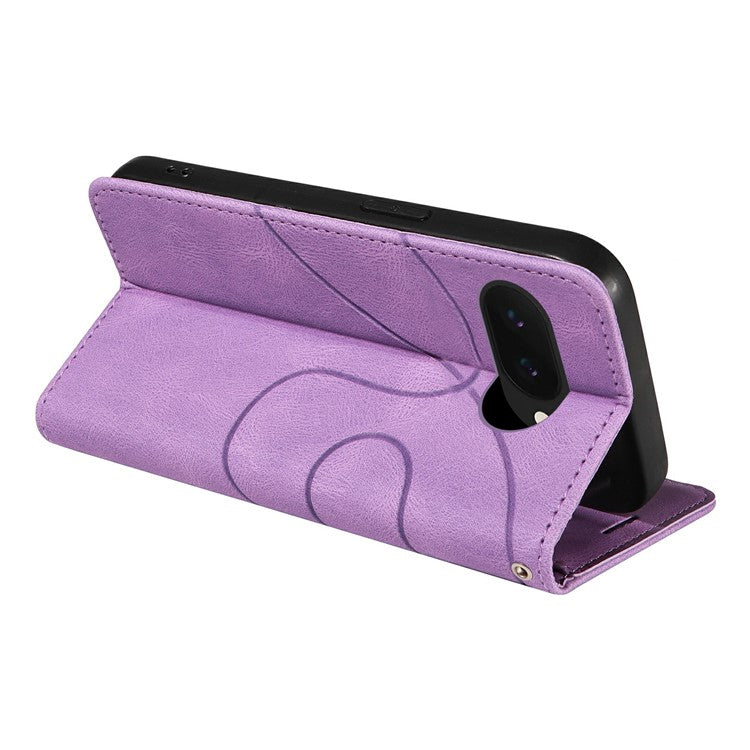For Google Pixel 9a Case Color Splicing Leather Phone Cover Wallet Stand - Light Purple