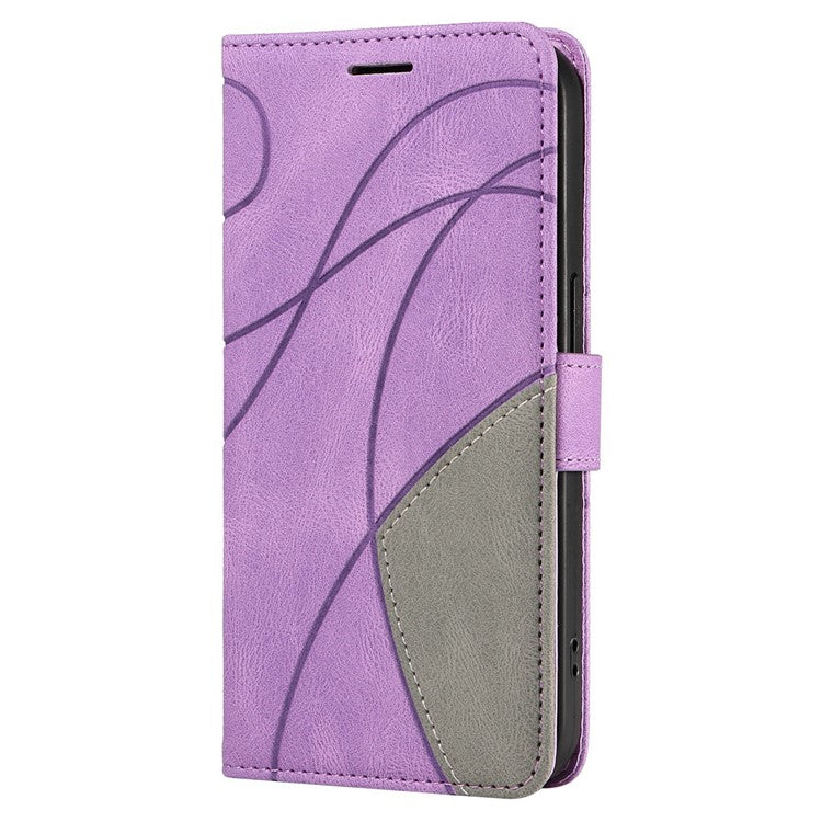 For Google Pixel 9a Case Color Splicing Leather Phone Cover Wallet Stand - Light Purple