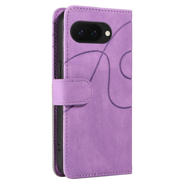 For Google Pixel 9a Case Color Splicing Leather Phone Cover Wallet Stand - Light Purple