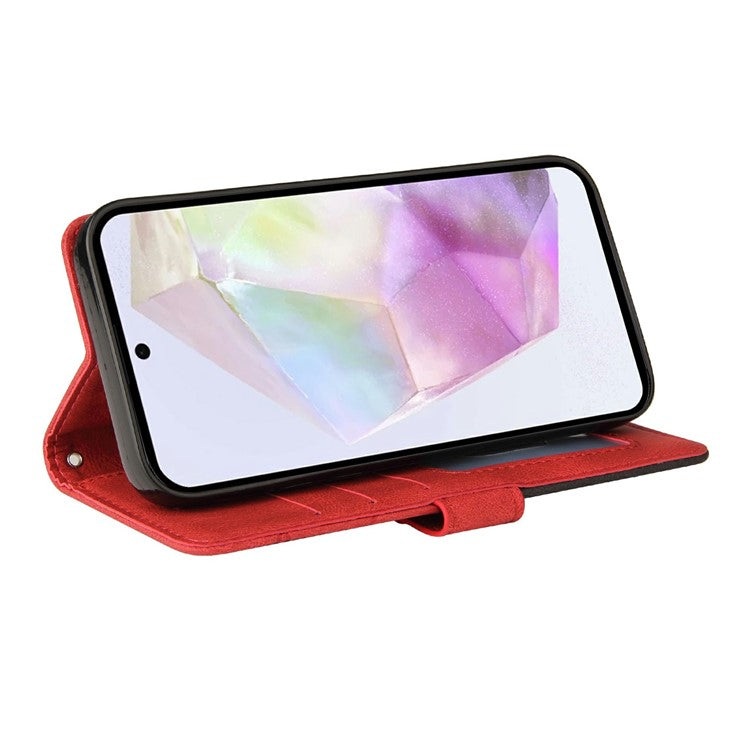 For Google Pixel 9a Case Color Splicing Leather Phone Cover Wallet Stand - Red
