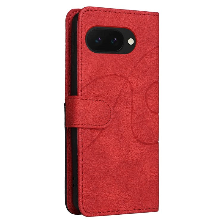 For Google Pixel 9a Case Color Splicing Leather Phone Cover Wallet Stand - Red