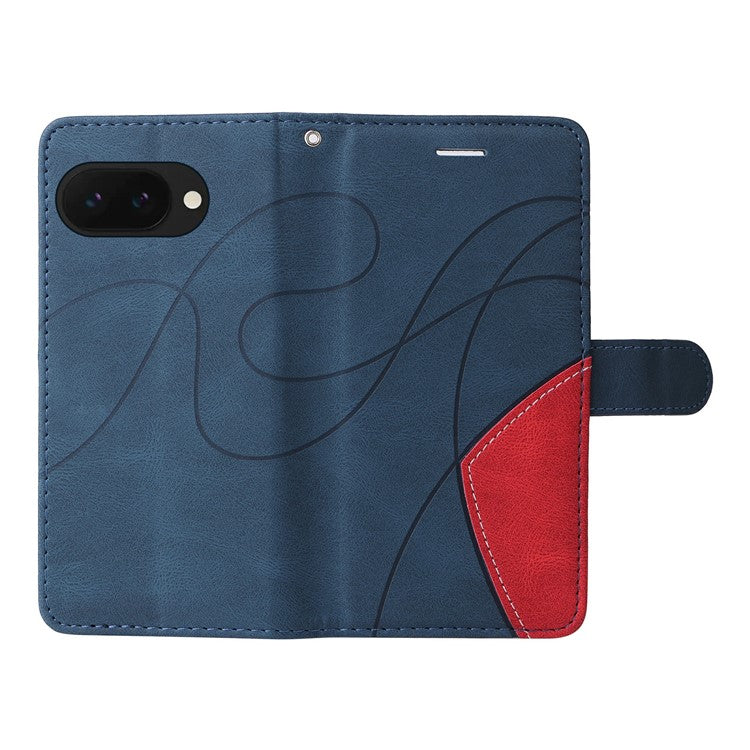 For Google Pixel 9a Case Color Splicing Leather Phone Cover Wallet Stand - Blue