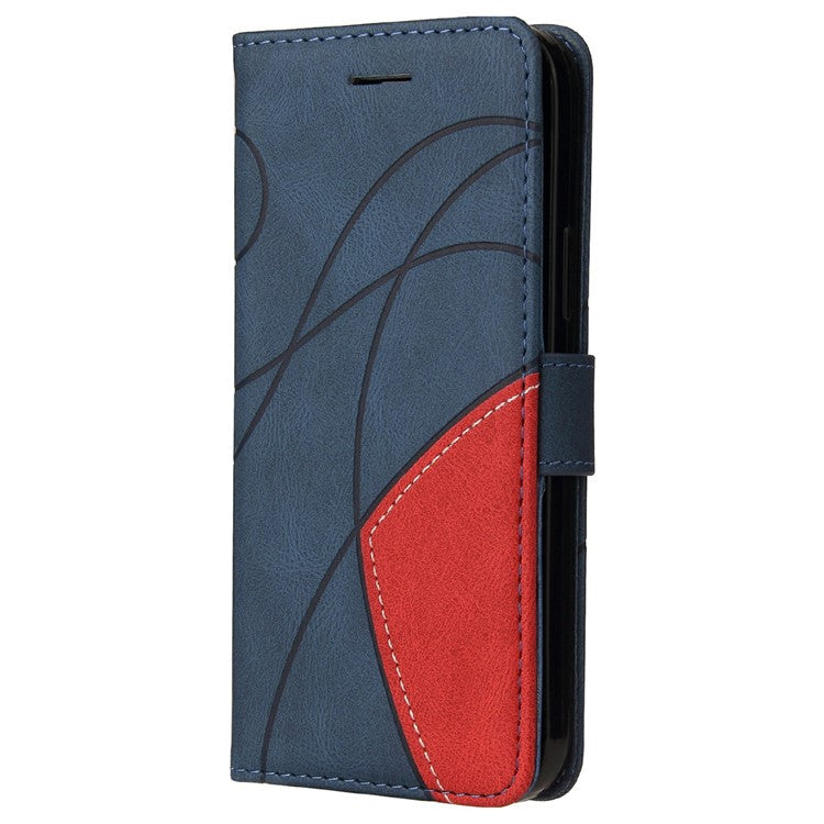 For Google Pixel 9a Case Color Splicing Leather Phone Cover Wallet Stand - Blue