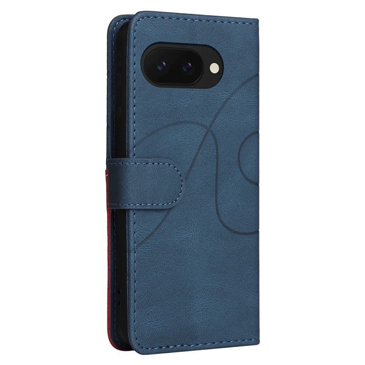 For Google Pixel 9a Case Color Splicing Leather Phone Cover Wallet Stand - Blue