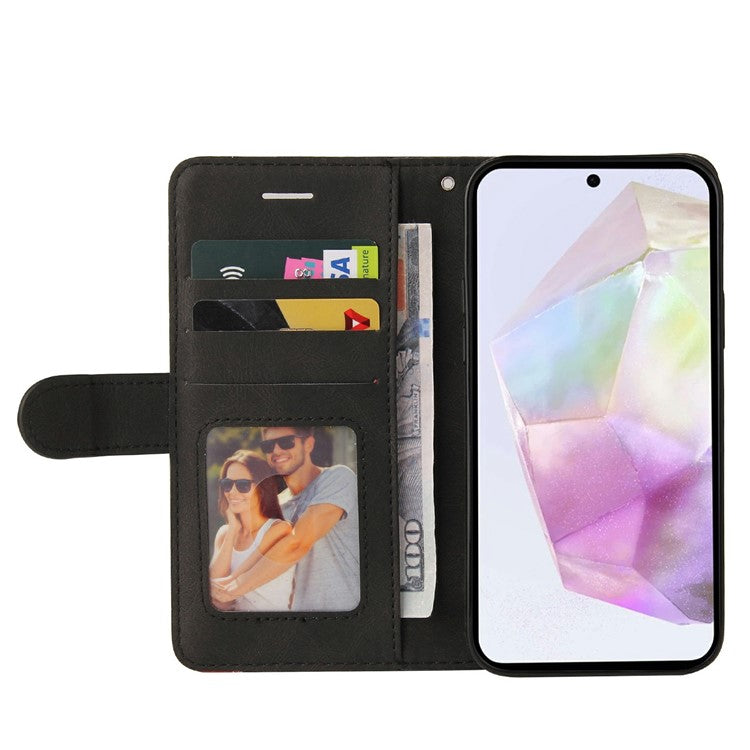 For Google Pixel 9a Case Color Splicing Leather Phone Cover Wallet Stand - Black