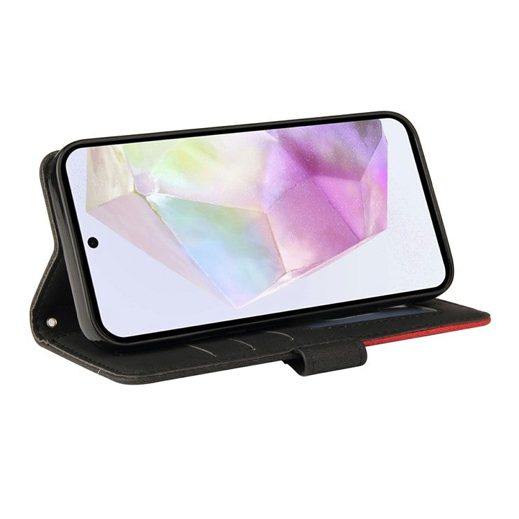 For Google Pixel 9a Case Color Splicing Leather Phone Cover Wallet Stand - Black