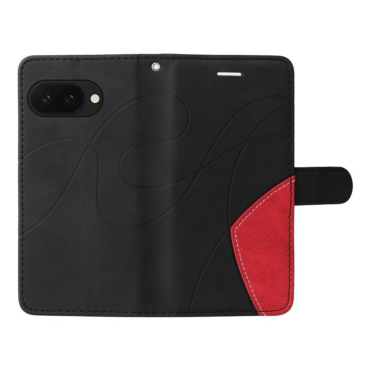 For Google Pixel 9a Case Color Splicing Leather Phone Cover Wallet Stand - Black