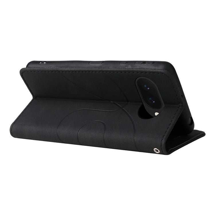 For Google Pixel 9a Case Color Splicing Leather Phone Cover Wallet Stand - Black