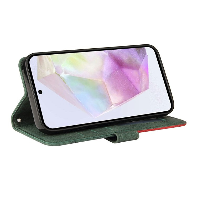 For Google Pixel 9a Case Color Splicing Leather Phone Cover Wallet Stand - Green