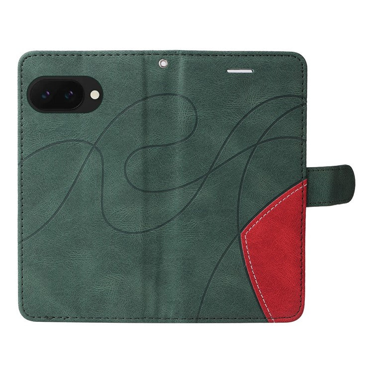 For Google Pixel 9a Case Color Splicing Leather Phone Cover Wallet Stand - Green