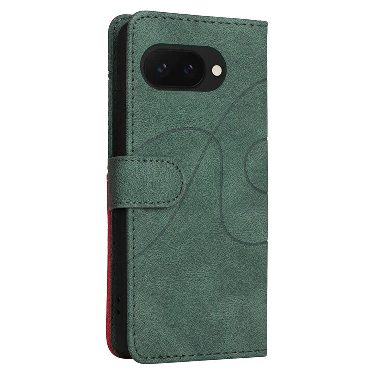 For Google Pixel 9a Case Color Splicing Leather Phone Cover Wallet Stand - Green